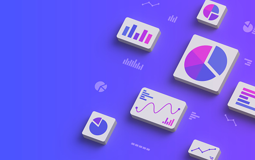 Campaign analytics dashboards represented by dimensional charts and graphs